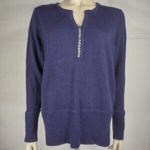 Marisa Christina dark purple 100% Merino Wool Y-Neck pullover sweater womens 1X